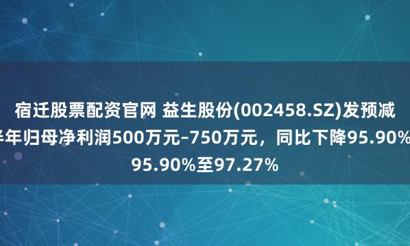 宿迁股票配资官网 益生股份(002458.SZ)发预减，预计上半年归母净利润500万元–750万元，同比下降95.90%至97.27%